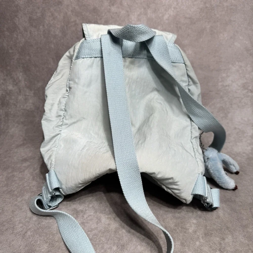 KIPLING Queenie Light Blue Backpack Top Handle Nylon w/ monkey